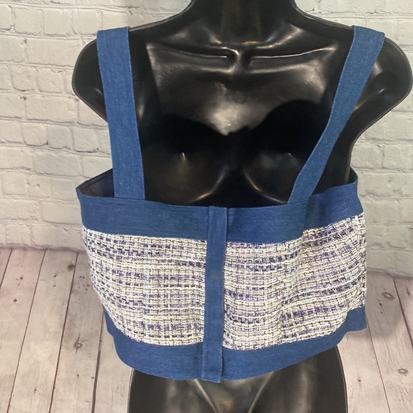 NWT DENIM & TWEED BUTTON FRONT BUSTIER TOP - Picture 7 of 16